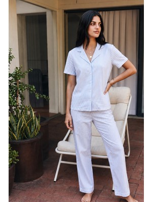 Eser Butik Viskon Karışım Homewear Mavi Pijama Takımı