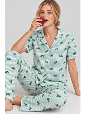 Eser Butik Kadın Desenli Yeşil Rahat Pijama Takımı 4800