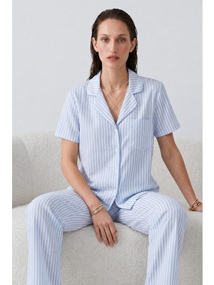 Eser Butik Regular V Yaka Günlük Mavi Pijama Takımı