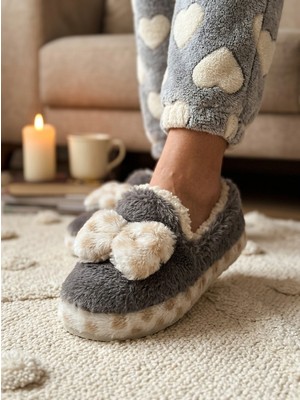 Nmoda Kadın Fiyonklu Yumuşak Peluş Panduf Içi Kürklü Kaymaz Taban Kışlık Sıcak Tutan Ev Terliği Ev Botu
