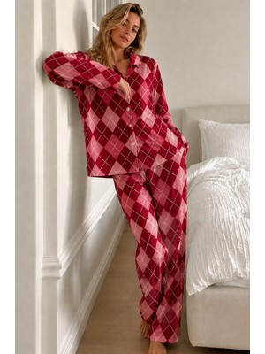 Eser Butik Kadın Bürümcük Tam Boy Kırmızı Pijama Takımı