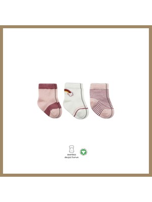 Bezos 3'lü Penye Rainbow Soket Çorap BS10113 Pudra · Beden: 0-3 Ay · Renk: Pudra 22
