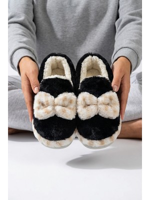 Nmoda Kadın Fiyonklu Yumuşak Peluş Panduf Içi Kürklü Kaymaz Taban Kışlık Sıcak Tutan Ev Terliği Ev Botu