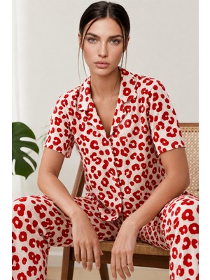 Eser Butik Kadın Kısa Kol Comfort Kırmızı Pijama Takımı 4725