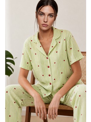 Eser Butik Kadın Kısa Kollu Rahat Yeşil Pijama Takımı 4732