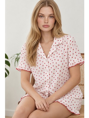 Eser Butik Kadın Şortu Rahat Ekru Pijama Takımı 4747