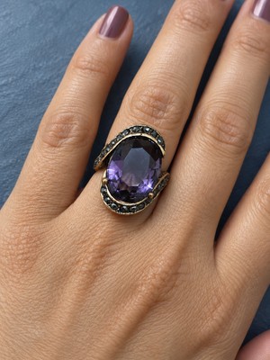 4209 Nurnova Leylak Esintisi Vintage Otantik Bronz Oval Leylak Taşlı Kadın Yüzük
