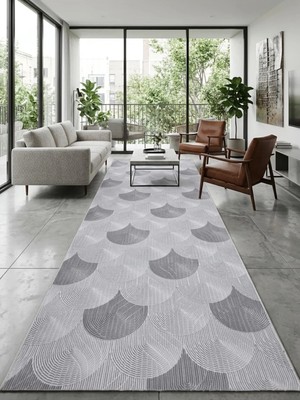 Nesrin Gri Istiridye Desenli Kaymaz Jel Taban Yıkanabilir Koridor Mutfak Yolluk Halı