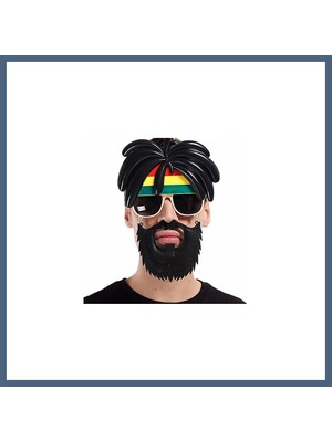 Bezos Rasta Peruklu Rasta Sakallı Bob Marley Bıyıklı Parti Gözlüğü 27X18 cm BZS10