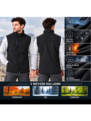 D-Star Erkek Softsheell Yelek Içi Polar Su Itici Rüzgar Geçirmez 3 Cepli Outdoor  Spor Yelek