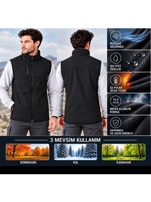 D-Star Erkek Softsheell Yelek Içi Polar Su Itici Rüzgar Geçirmez 3 Cepli Outdoor  Spor Yelek