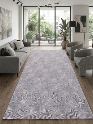 Nesrin Modern Dalga Desenli Çizgili Gri Koridor Yolluğu Kaymaz Taban Yıkanabilir Salon Mutfak Halısı