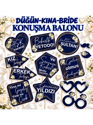 Hiras Dizayn 13 Parça Lacivert Çiçekli Bride To Be Konuşma Balonu Seti