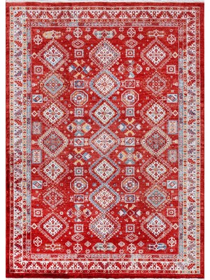 Efta Halı Özbek ZB07 Bordo Baklava Motifli Vintage Otantik Saçaklı Salon Halısı