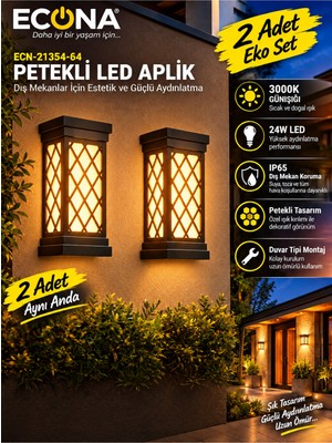 Econa 2 Adet Eco Set--Modern Dekoratif Petekli Duvar Aplik 3000K Günüşığı 24W Dış ve Iç Mekan Aydınlatmaaydınlatma Armatürü Glop LED Avize Aplik Balkon Bahçe Banyo Duvar Koridor Lambası LED (Günışığı)