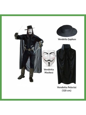 Bezos Vendetta Kostüm Seti ? Şapka Maske Pelerin (120 Cm) Mgc
