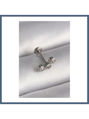 Bezos 316L Çelik Gümüş Renk Zirkon Taşlı Tragus Piercing BZS10