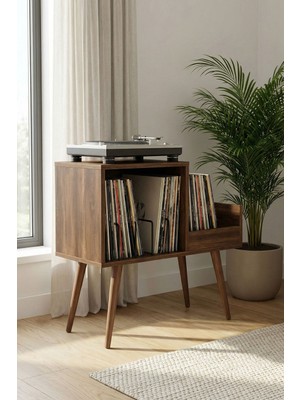 Elarque Ahşap Retro Pikap Sehpası, Metal Raflı Plak Düzenleyici