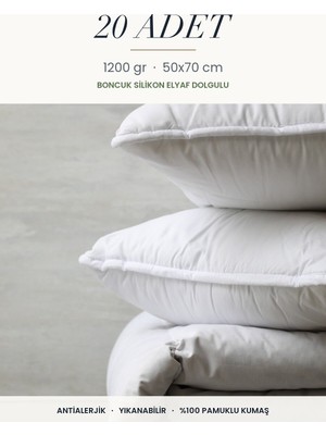 Elarque Silikon Elyaf Dolgulu Yastık 50X70 cm Antialerjik Yıkanabilir 20 Adet