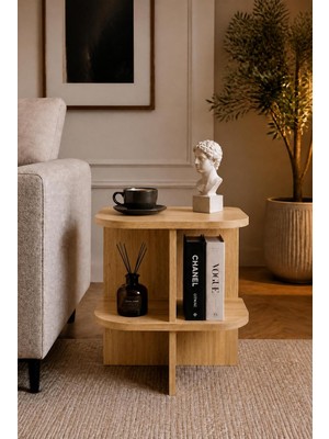 Elarque Modern Dayanıklı 2 Raflı C Sehpa Dekoratif Salon Sehpası 45*45*50CM