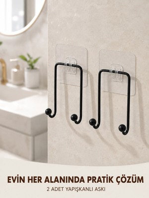 Elarque 2'li Yapışkanlı Duvar Askısı Mutfak Banyo Ev Için Askılık