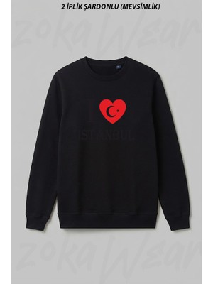 Zoka Wear I Love Istanbul Ön Baskılı Bisiklet Yaka Sweatshirt