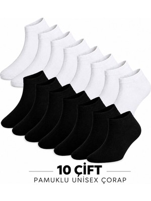 10’Çift Unisex Bilek boy, Pamuklu Siyah Beyaz Çorap