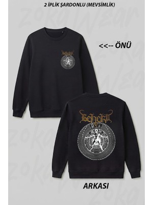 Zoka Wear Beherit Baskili Unisex Siy Ön Arka Baskılı Bisiklet Yaka Sweatshirt