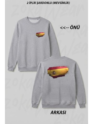 Zoka Wear Ispanya - Spain Bayragi Ön Arka Baskılı Bisiklet Yaka Sweatshirt