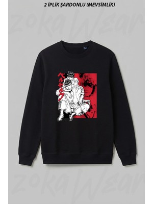 Zoka Wear Berserk Guts ve Casca Ozel Tasarim Anime Ön Baskılı Bisiklet Yaka Sweatshirt