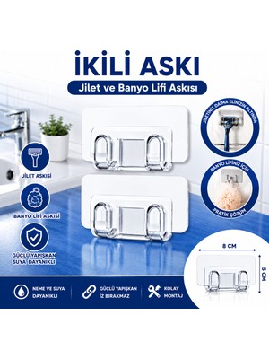 Elarque Jilet ve Banyo Lifi Askısı – Yapışkanlı Duvar Askısı – 2’li Set