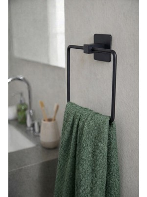 Elarque Yapışkanlı Siyah Kare Havluluk Duvar Tipi Delme Gerektirmez Banyo Havlu Ask