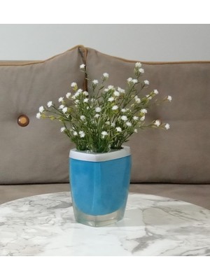 Die Grup Adet Dahil Vazoda Çiçek Beyaz Yapay Çiçek Dekoratif Gri Poliresin 8X4X16CM