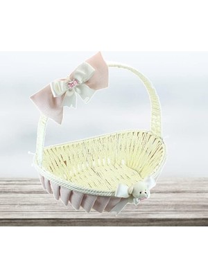 Die Grup Saplı Oval Kumaş Sepet, 36 Cm, Orta Boy, Pembe