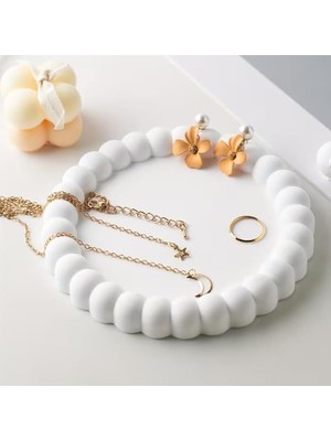 Die Grup Minimalist Yuvarlak Takı Standı Tepsisi 13 cm – Dekoratif Beton Görünümlü Takılık &amp; Yüzüklük Organizer – Modern Beyaz Jewelry Tray