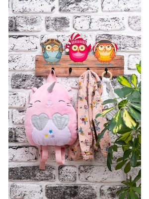 Die Grup Berenden Deep Creations Çocuk Odası Duvar Askılığı 4 Askılı Montessori Doğal Ahşap Uv Baskılı Baykuşlar