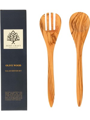 Die Grup Demy Craft Zeytin Ağacı El Yapımı 2 Parça Salata Servis Seti, Ahşap Kaşık ve Çatal, 30 cm