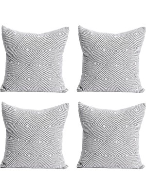 Die Grup Lüks 100% Pamuk Dekoratif Desenli Kırlent Kılıfı 4 Adet Set 45X45 Cm, Kaliteli Pamuklu Kumaş Kırlent ve Minder Kılıfı (Açık Gri, 4 Adet 45X45 Cm)