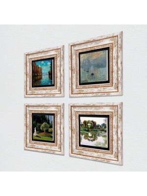 Die Grup Pinecone Stone Monet Sonbahar, Gül Çiçekli Kemer, Bahçedeki Kadın, Gün Doğumu Taş Duvar Tablosu - Çerçeveli Taş Tablo - Dekoratif Duvar Sanatı - Modern Ev ve Ofis Duvar Dekoru T4-1177