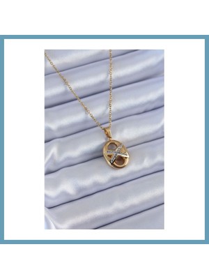 Bezos 316L Çelik Gold Renk Zirkon Taşlı Kadın Kolye MBT06