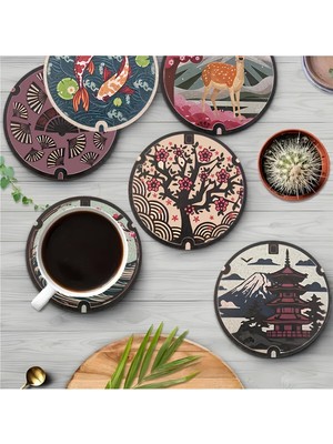 Die Grup Kututr Japon Sanatı Temalı 6'li Bardak Altlığı – Mdf – 10 cm BRD-041