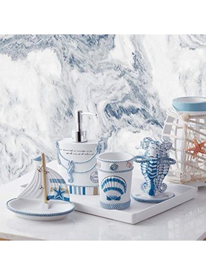 Die Grup Sweet Home Collection Dekoratif Güzel Tasarımlar Banyo Dekoru, Reçine, Plaj Yaşamı, 4 Parça Set