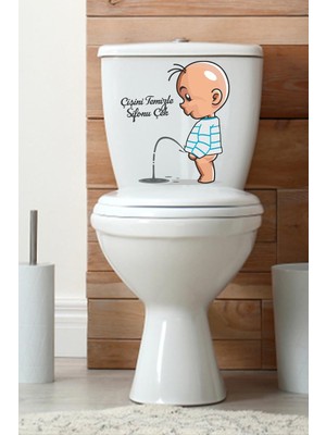 Die Grup Çişini Temizle Sifonu Çek Temalı Klozet Sticker
