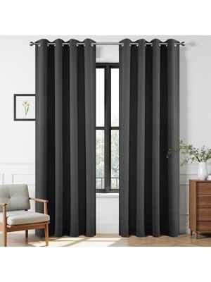 Die Grup Joydeco Karartma Perdeleri 200 cm Uzunluk 2 Panel Seti, Isı Yalıtımlı Uzun Perde ve Perdeler 2 Burg, Oturma Odası Yatak Odası Penceresi Için Oda Karartma Gromet Gri Perdeler (G132 x U 201 Cm, Koyu