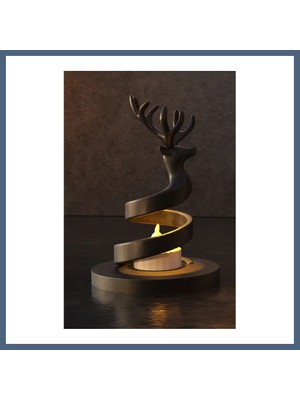 Bezos 3D Baskı Spiral Ren Geyiği Mumluk Yılbaşı Dekoratif Ren Geyiği Tealight Mum Tutucu - Siyah BZS10