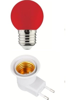 Die Grup Açma Kapama Anahtarlı Duy Fişli + 1W Tasarruflu Renkli E27 LED Gece Lambası Kırmızı