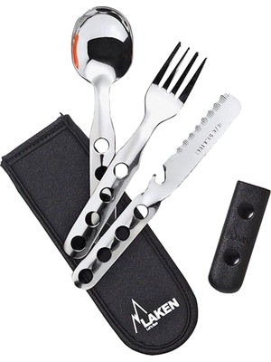 Die Grup Laken LK1410FN Çelik Çatal Kaşık Bıçak 3'lü Set ve Neopren Kılıflı, Gri