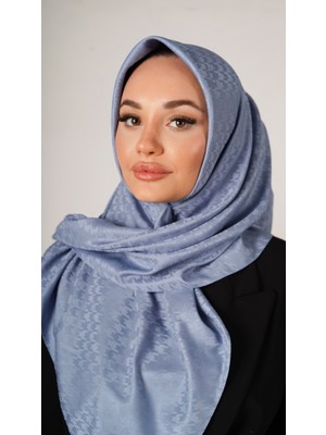 Revam Collection Kazayağı Desen Yüksek Kalite Ipeksi Jakar Eşarp Mavi