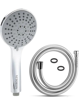 Nerolia Waterly - Paslanmaz Duş Başlığı ve Hortumu Seti - 200 cm Pvc Banyo Hortumu