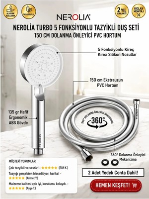 Nerolia Power - Yağmur Duş Başlığı ve Hortumu Seti - Pvc Banyo Hortumu